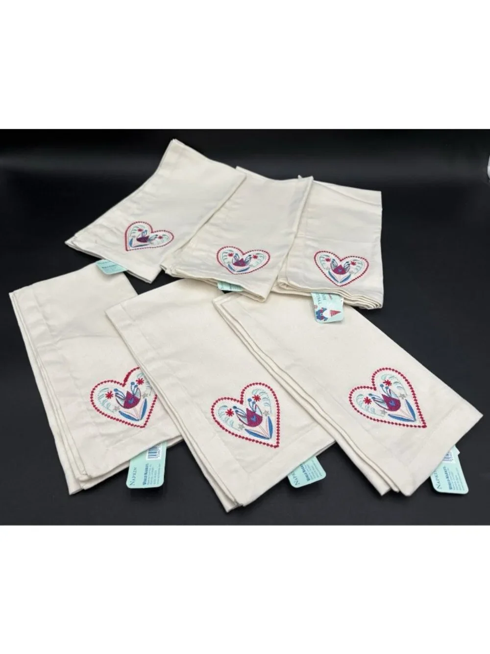 Cloth Table Napkins 20 x 20 Set of 6 Heart Soft Washable Cotton Reusable Napkins